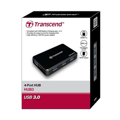 Transcend USB 3.0 4-Port Hub with power Adapter