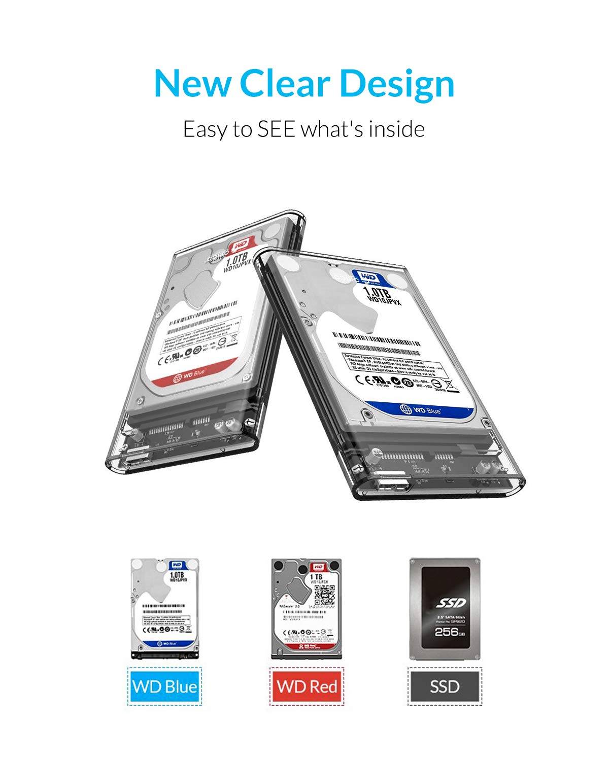ORICO 2.5 inch Transparent USB3.0/TypeC HDD Hard Drive Enclosure