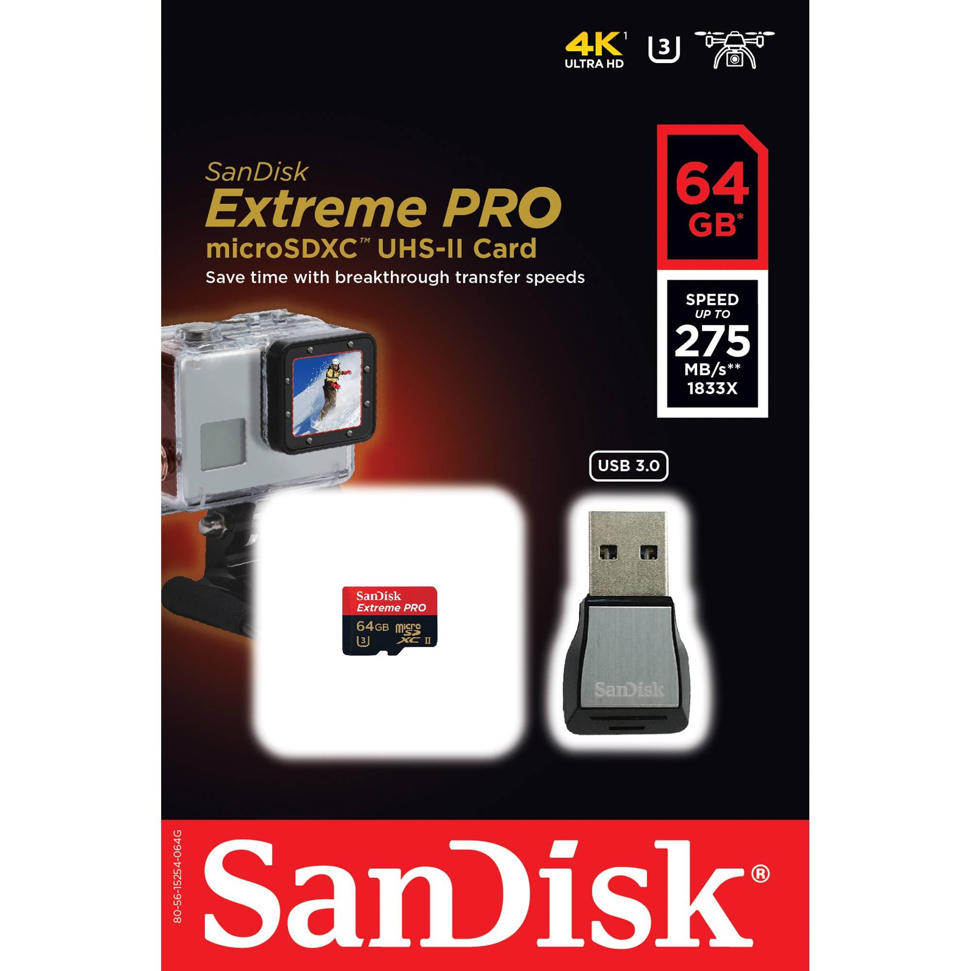 SanDisk Extreme Pro 64GB microSDXC UHSII Memory Card 275MB/s with USB3