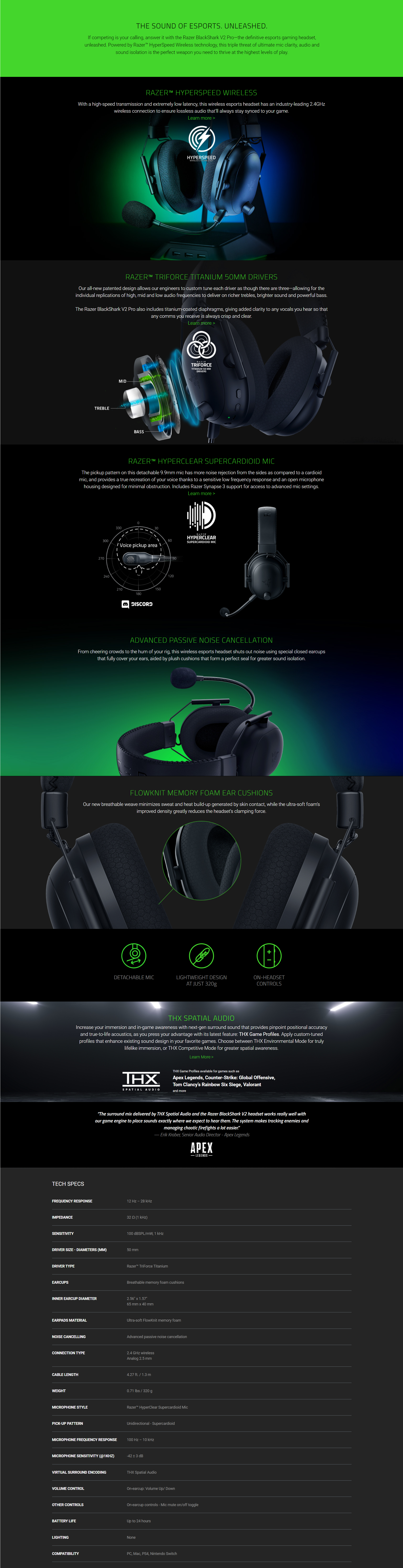 razer headset software on Razer Blackshark V2 Pro Gaming Headset Hyperspeed Wireless Triforce Titanium Drivers Hyperclear Mic Thx Spatial Audio Up To 24hrs Batt Life