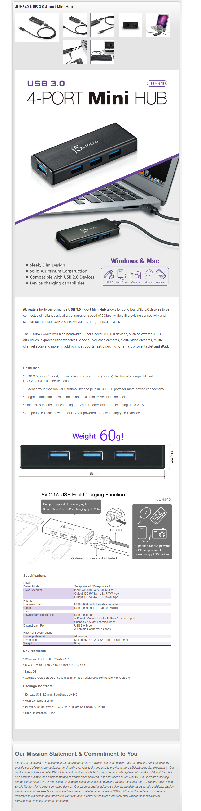 J5 Juh340 Usb 30 4 Port Mini Hub